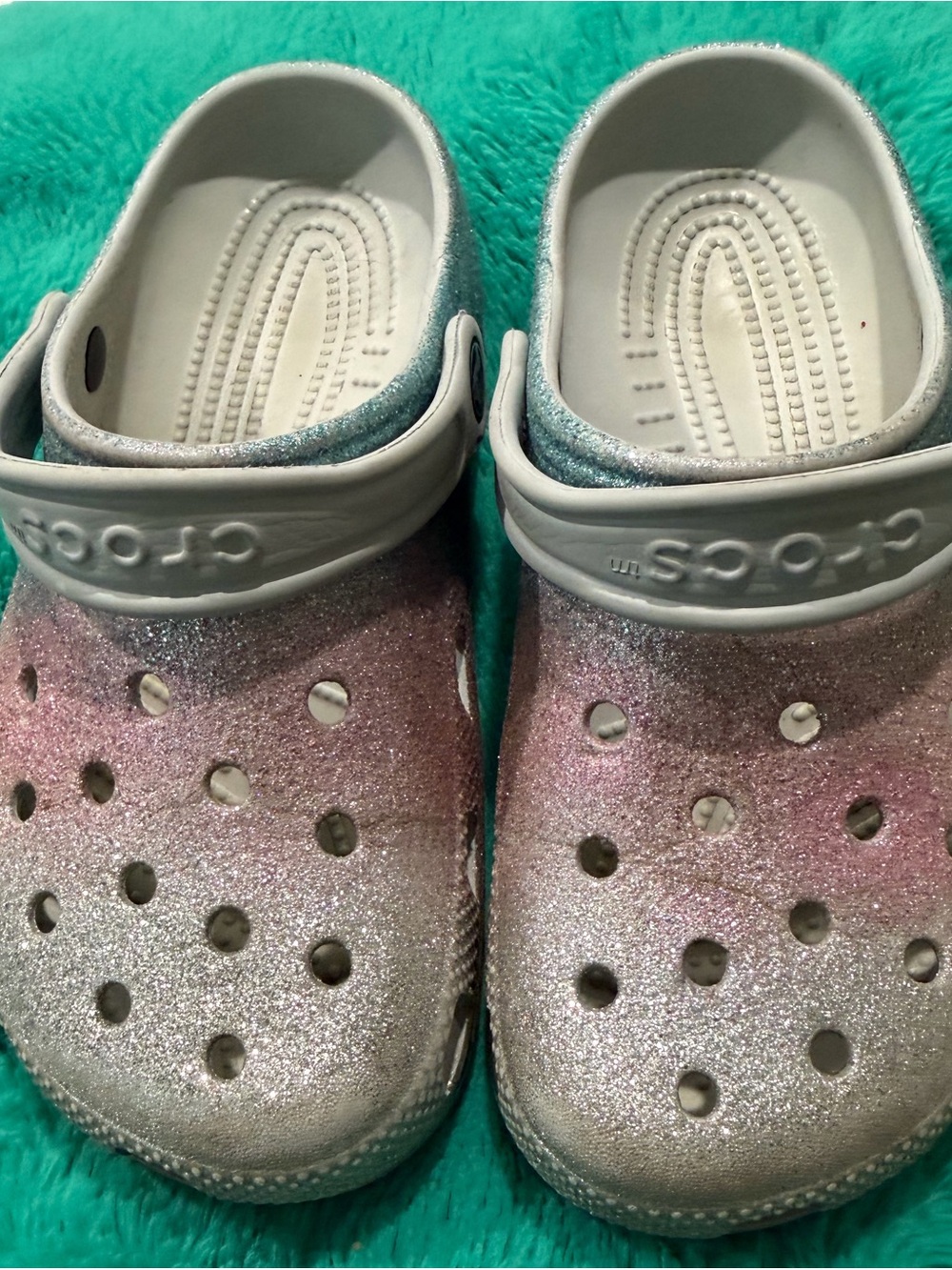 CROCS Kids Glitter Clog in Pink and Silver Ombre
